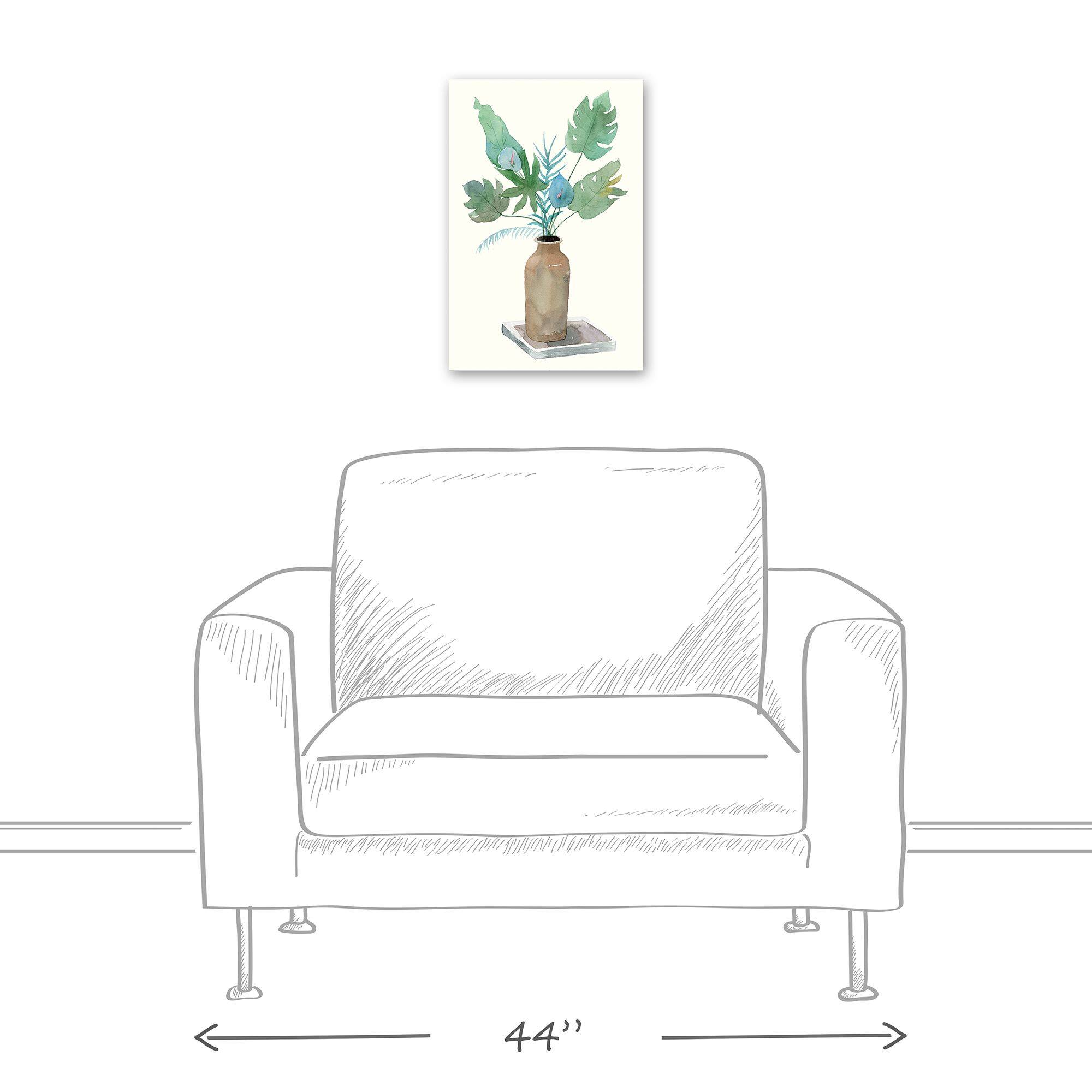 Brown Vase Tropical Leaves 12" x 18" Canvas Wall Art